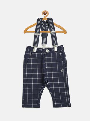 Fleece Long Trousers With Suspenders-Check Pattern